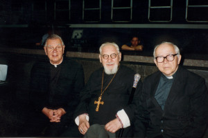 Єпископ Іван Прашко, митрополит Володимир Стернюк і єпископ Іван Хома (сидять зліва направо), 12 липня 1990 р.