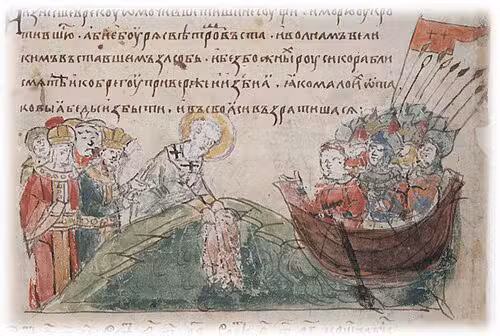 Погружение_в_море_Фотием_ризы_Богородицы;_буря,_разметавшая_корабли_руси