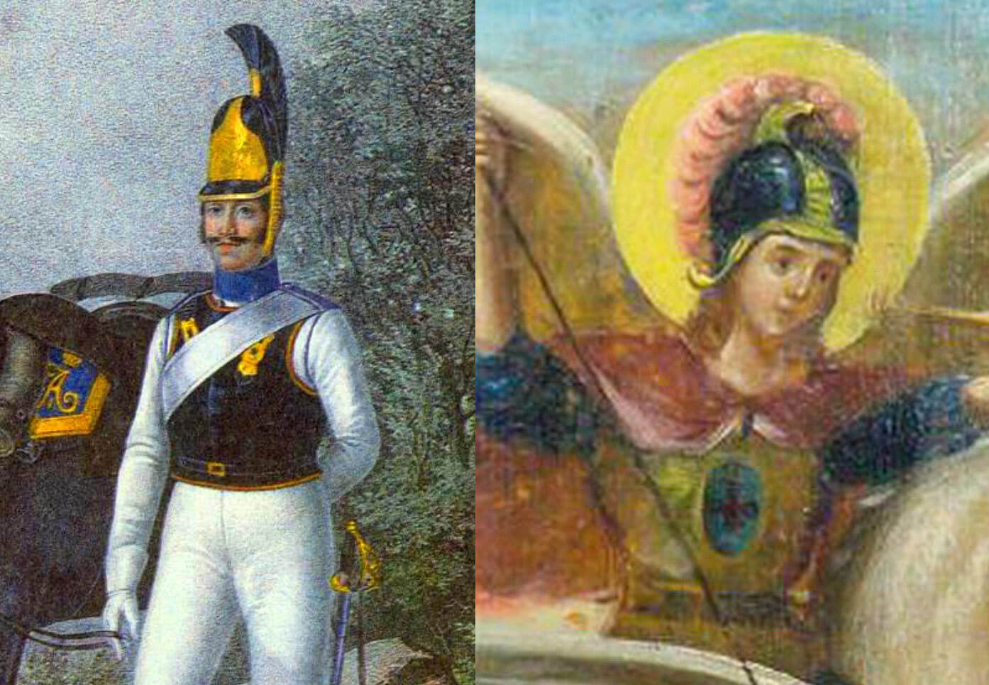 Ілюстрація до статті: Zliva-Riadovyy-Starodubskoho-kyrasyrskoho-polku-1812-1814-rr.-frahment-Sprava-Arkhystratyh-Mykhail-frahment-druha-polovyna-XIX-st.-1